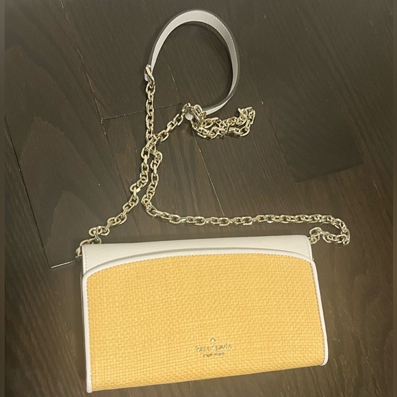 Kate Spade Robyn Straw small Crossbody Chain Bag White/Tan Wallet Style - Picture 2 of 4